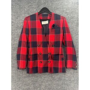 Stirling Cooper Blazer Women 4 Red Plaid Double Breasted Collarless